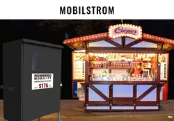 Mobilstrom Bild eines Stromverteilkastens und eines Kirmesstandes